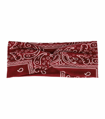 Haarband Knoop Paisley Print 10cm Donker Rood