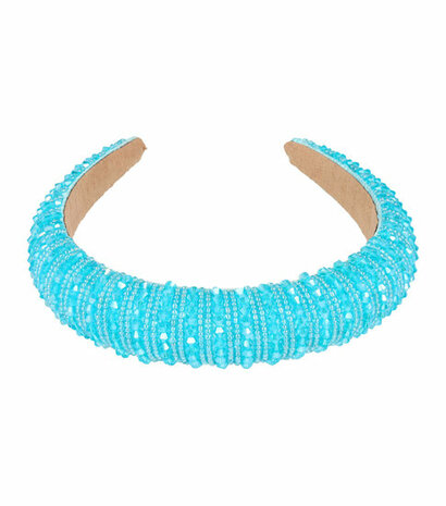 Haarband Diadeem Dik Facet Kralen Streep Patroon Blauw