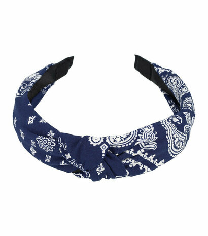 Haarband Diadeem Knoop Paisley Print Wit Donker Blauw