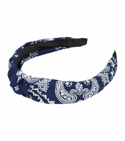 Haarband Diadeem Knoop Paisley Print Wit Donker Blauw