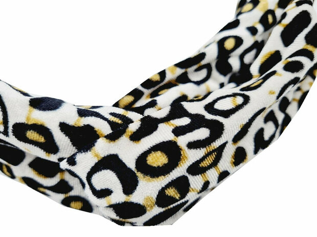 Haarband Twist Panter Dieren Print Velvet Creme Bruin Zwart