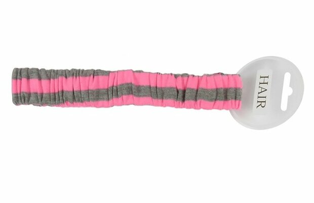 Haarband Sport Neon Streep Grijs Roze