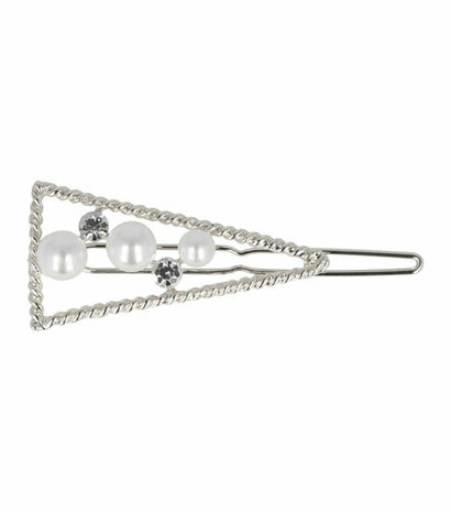 Haarspeld Clip Ribbel Driehoek Strass Parel Zilver