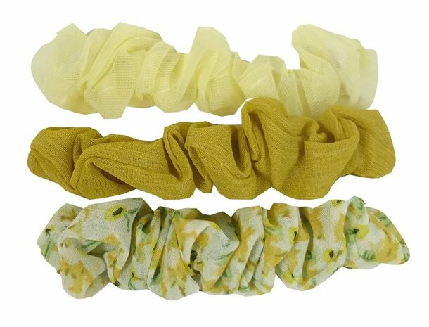 Scrunchie Haarelastiek Bloem Effen Geel Naturel