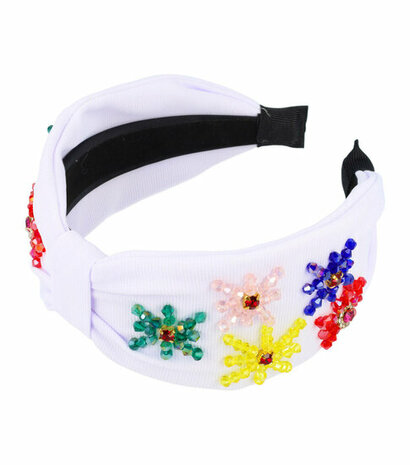 Haarband Diadeem Statement Bloemen Kralen 7cm Color Wit