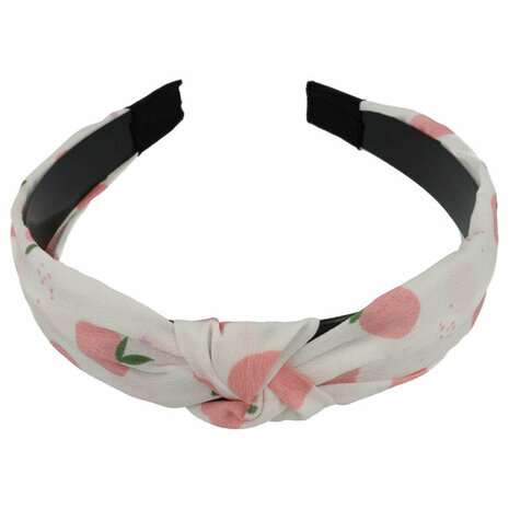 Haarband Diadeem Knoop Perzik Fruit Print Roze Wit