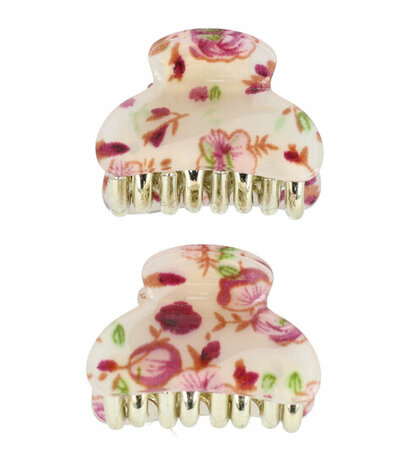 Haarspeld Klem Klein Bloemen Print 4cm Creme Paars