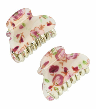 Haarspeld Klem Klein Bloemen Print 4cm Creme Paars