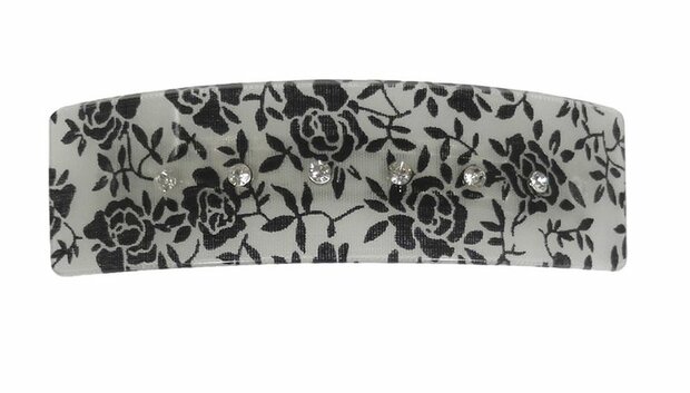 Haarspeld Recht Bloemen Print Strass Steentjes Wit