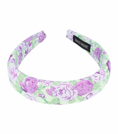 Haarband Diadeem Dik Bloemen Print Stof Groen Paars