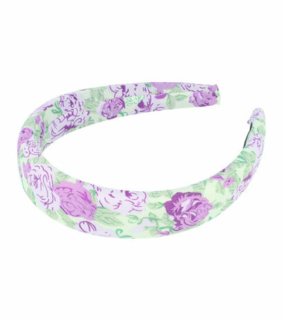 Haarband Diadeem Dik Bloemen Print Stof Groen Paars