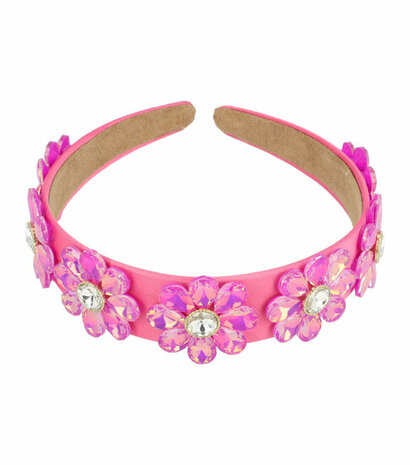 Diadeem Bloemen Facet Stenen Strass 3,5cm Fuchsia Roze