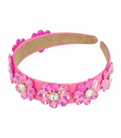 Diadeem Bloemen Facet Stenen Strass 3,5cm Fuchsia Roze