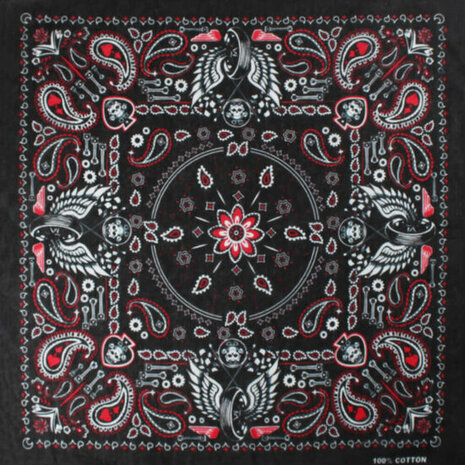 Haarband Bandana Zakdoek Biker Wing Print Rood Wit Zwart