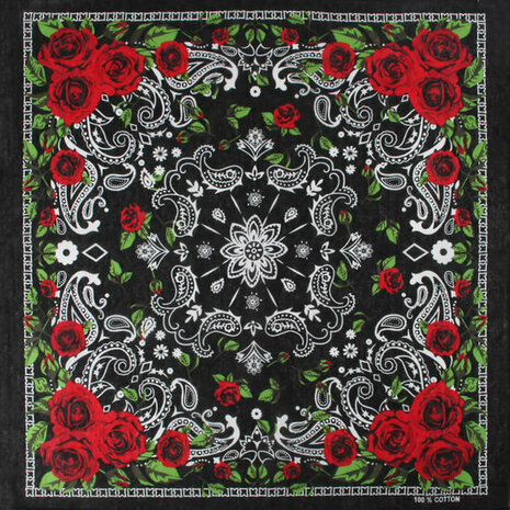 Haarband Bandana Zakdoek Paisley Roos Print Wit Zwart Groen Rood