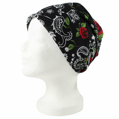 Haarband Bandana Zakdoek Paisley Roos Print Wit Zwart Groen Rood