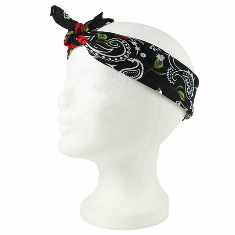 Haarband Bandana Zakdoek Paisley Roos Print Wit Zwart Groen Rood