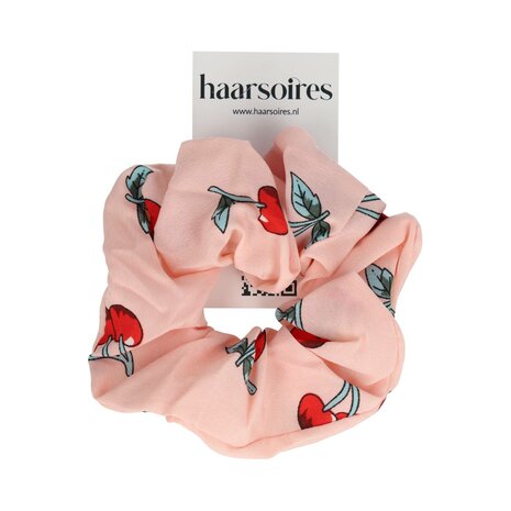 Scrunchie Haarelastiek Kersen Print 11cm Rood Roze