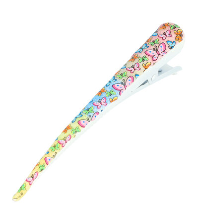 Haarspeld Duckklem Glitter Vlinder Print 13cm Pastel Wit