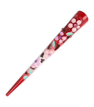 Haarspeld Duckklem Opengewerkt Glitter Bloemen 13cm Rood Roze