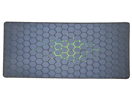 Muismat XXL Hexagon Patroon 40cm x 90cm Zwart Groen Grijs