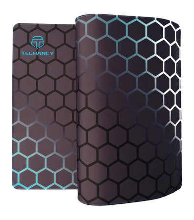 Techancy Muismat XXL Hexagon Patroon 40cm x 90cm Blauw Grijs Zwart