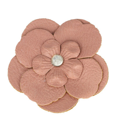 Duckklem Broche Bloem Leder Look 6,5cm Roze