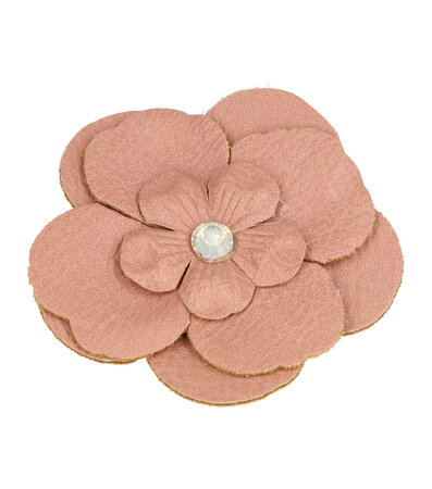 Duckklem Broche Bloem Leder Look 6,5cm Roze