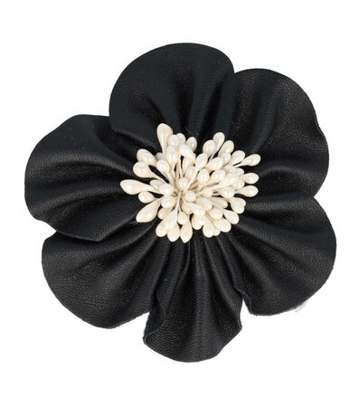 Haarspeld Duckklem Broche Bloem Leder Look 7,5cm Zwart