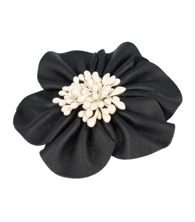 Haarspeld Duckklem Broche Bloem Leder Look 7,5cm Zwart