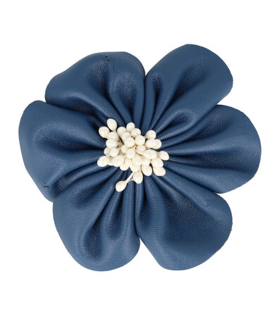 Haarspeld Duckklem Broche Bloem Leder Look 7,5cm Donker Blauw