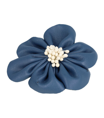 Haarspeld Duckklem Broche Bloem Leder Look 7,5cm Donker Blauw