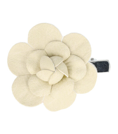 Haarspeld Duckklem Broche Bloem Leder Look 5cm Creme