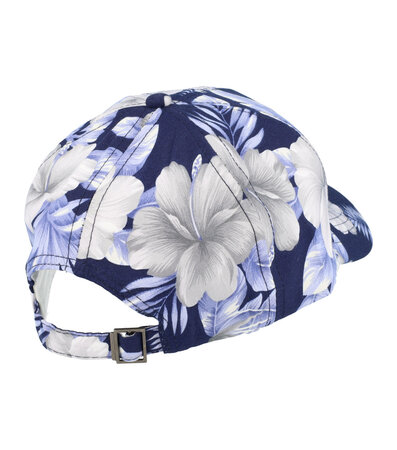 Cap Tropische Bloemen Patroon Maat 54cm - 58cm Wit Donker Blauw