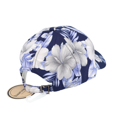 Cap Tropische Bloemen Patroon Maat 54cm - 58cm Wit Donker Blauw