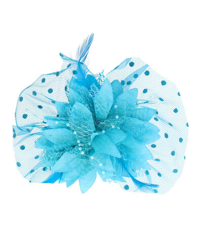 Duckklem XL Bloem 12cm Tule Kralen Veren Aqua Blauw