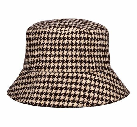 Bucket Hat Ruit Patroon Beige Bruin