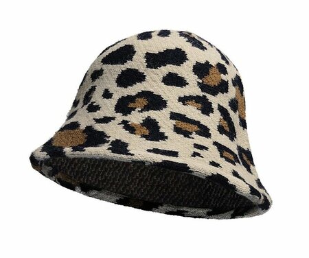 Bucket Hat Soft Panter Patroon Zwart Bruin Beige