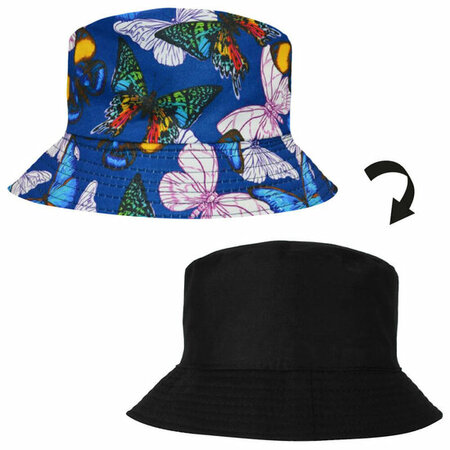 Bucket Hat Omkeerbaar Vlinder Wit Color Blauw