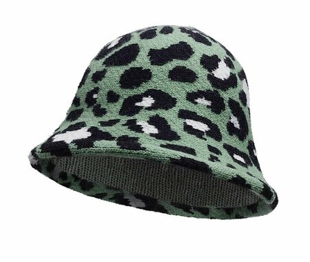 Bucket Hat Soft Panter Patroon Zwart Wit Groen