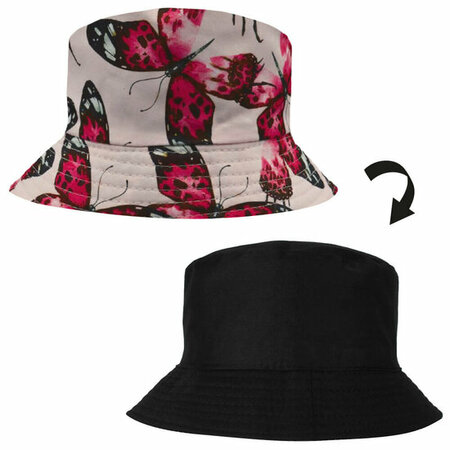 Bucket Hat Omkeerbaar Vlinder Zwart Roze