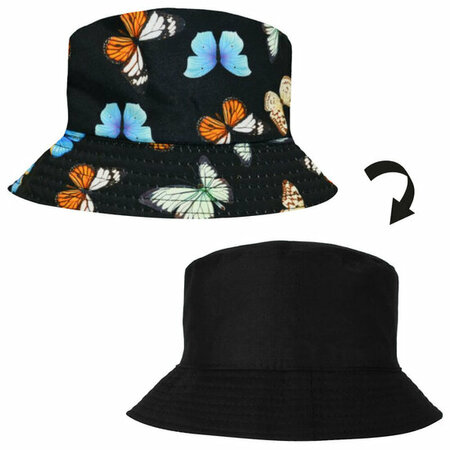 Bucket Hat Omkeerbaar Vlinder Blauw Bruin Zwart