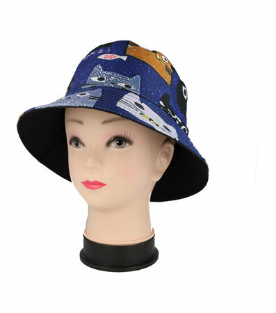 Bucket Hat Omkeerbaar Katten Patroon Blauw