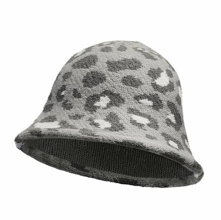 Bucket Hat Soft Panter Patroon Zwart Beige Licht Grijs