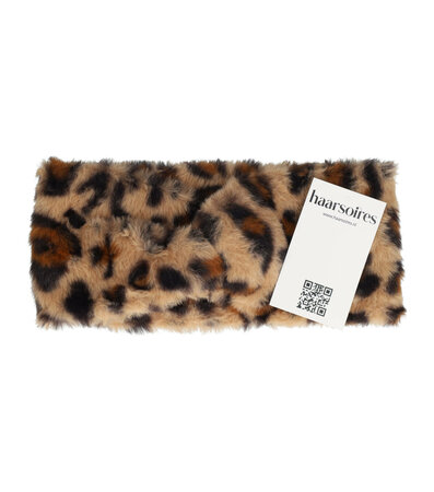 Haarband Twist Fake Fur Panter Licht Bruin