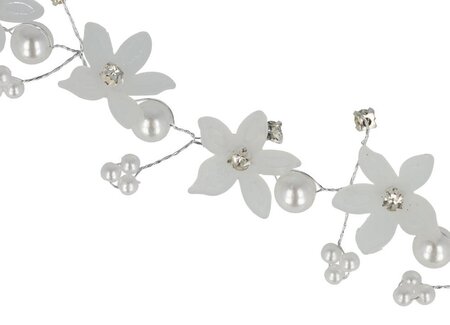 Haarband Kroon Bloemen Parel Strass Kralen Wit Zilver