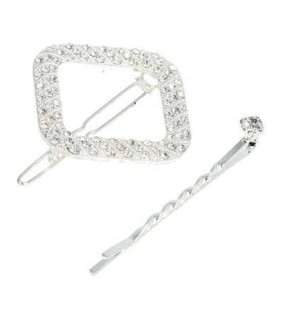 Haarclip Vierkant Strass Glitter Steentjes 4cm Zilver