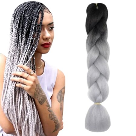 Jumbo Braids Hairextentions Color 60cm Zwart Grijs