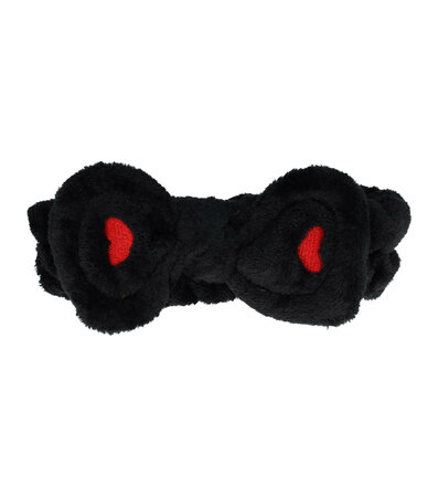 Haarband Make-up Fluffy Strik Hartjes Zwart