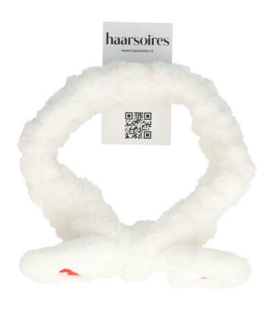 Haarband Make-up Fluffy Strik Hartjes Wit